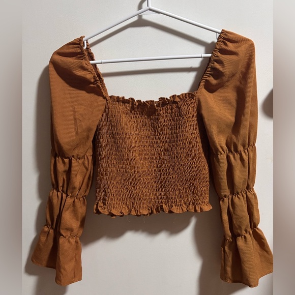 Brown Ribbed Long sleeve Blouse - Picture 1 of 2